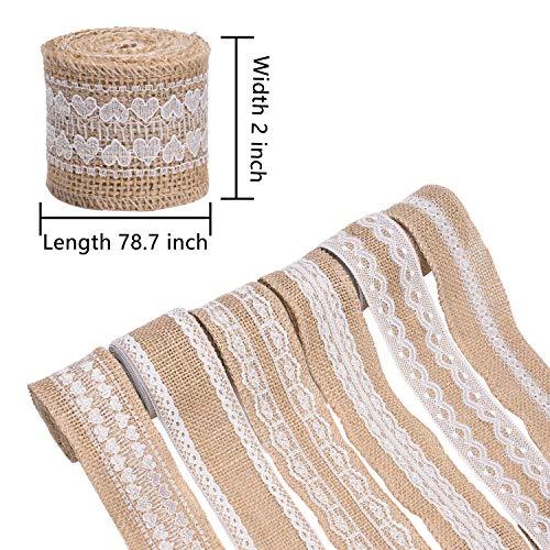 6 Rolls 2 Inch Width Natural Jute Burlap Ribbon with White Lace for Wedding Decoration - Lasercutwraps Shop