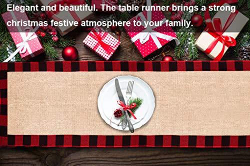 2pcs Christmas Table Runner Burlap & Cotton Black Red Plaid Reversible Buffalo Check Table Runner for Christmas Holiday Birthday Party Table Home Decoration - Lasercutwraps Shop