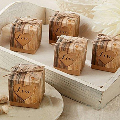 Rustic Candy Boxes,50pcs Wedding Favor Boxes,Love Kraft Bonbonniere Paper Gift Boxes with Burlap Jute Twine for Bridal Shower Wedding Christmas Decorations - Lasercutwraps Shop