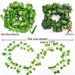 12 Strands Artificial Ivy Leaf Plants Vine Hanging Garland Fake Foliage Flowers Home Kitchen Garden Office Wedding Wall Decor, 84 Feet, Green - Lasercutwraps Shop