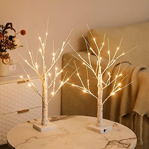 LED Lighted Birch Tree Set of 2, 24''2FT 24LED USB and Battery Powered Timer Warm White LED Artificial Branch Tabletop Fairy Tree Light for Home Party Thanksgiving Christmas Wedding Home Tree Decor - Lasercutwraps Shop