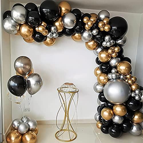 111PCS Black Gold and Silver Balloon Garland Arch Kit Metallic Black Metallic Gold Chrome Silver Latex Balloons - Lasercutwraps Shop