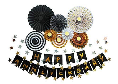 Happy Anniversary Banner Party Hanging Paper Fans Decoration for Birthday Wedding Party - Lasercutwraps Shop