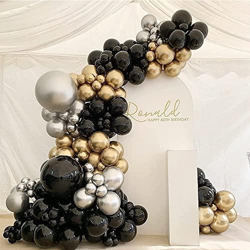 111PCS Black Gold and Silver Balloon Garland Arch Kit Metallic Black Metallic Gold Chrome Silver Latex Balloons - Lasercutwraps Shop