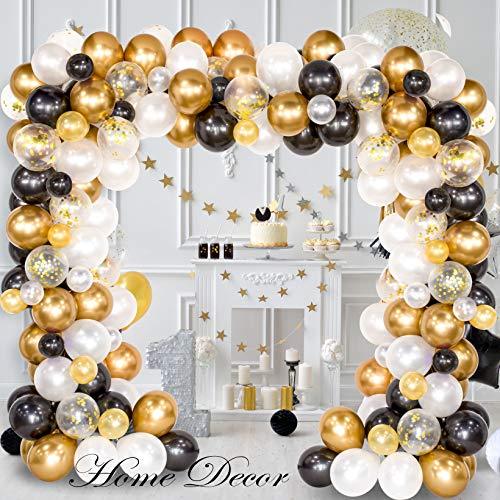 122Pcs Black, White, Gold Confetti and Metal Latex Balloons Arch for Graduation, Wedding, Birthday Decor - Lasercutwraps Shop