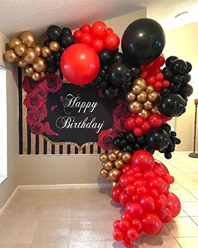 62Pcs Red and Black Balloons Kit - 12 Inches Red Black Party