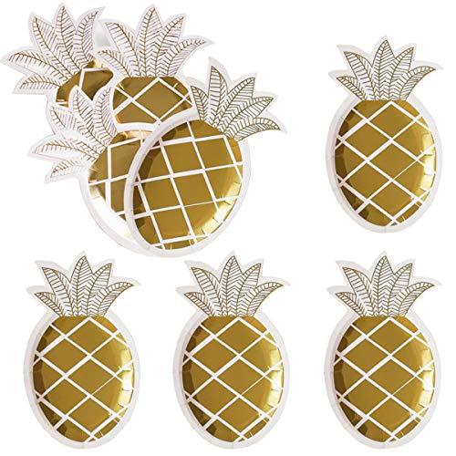 32Pcs Disposable Gold Foil Pineapple Paper Tableware Set for Hawaiian Birthday Party - Lasercutwraps Shop