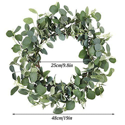 19 Inches Artificial Green Leaf Eucalyptus Wreath Spring Summer Outdoor Ornaments for Front Door Wall Window Farmhouse Decor - Lasercutwraps Shop