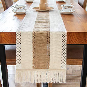 Macrame Table Runner, Natural Burlap Table Runner Cotton Lace Table Runner with Tassels for Bohemian Rustic Wedding Bridal Shower Home Dining Table Decor - Lasercutwraps Shop