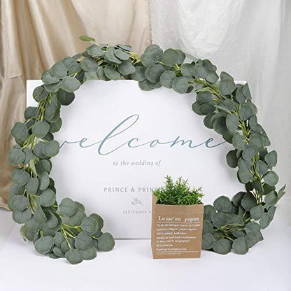 5 Pack Artificial Eucalyptus Garland Greenery Eucalyptus Vines Faux Silver Dollar Eucalyptus Strands for Wedding Party Garden Decoration - Lasercutwraps Shop