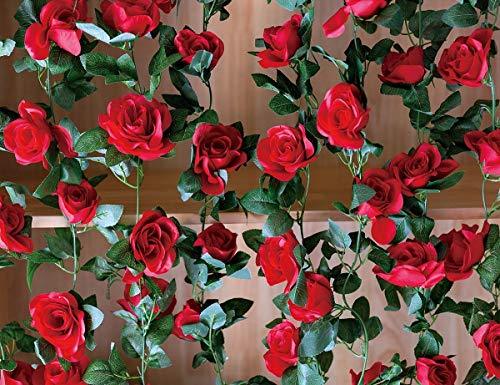 2 Pack (16FT) Artificial Rose Vine Flowers Plants Fake Flower Vine for Wedding Home Party Garden Craft Art Decor Red - Lasercutwraps Shop