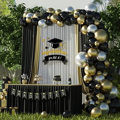 111PCS Black Gold and Silver Balloon Garland Arch Kit Metallic Black Metallic Gold Chrome Silver Latex Balloons - Lasercutwraps Shop