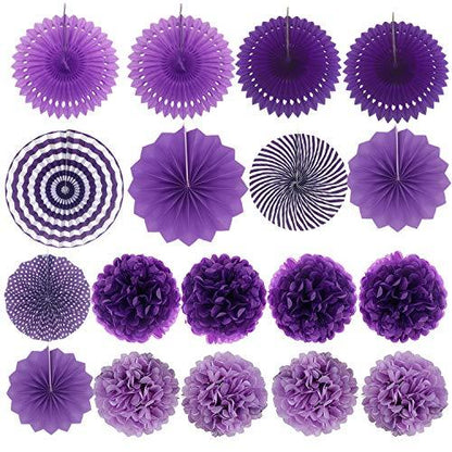 21Pcs Purple and Lavender Hanging Paper Fans, Pom Poms Flowers for Wedding and Birthday - Lasercutwraps Shop