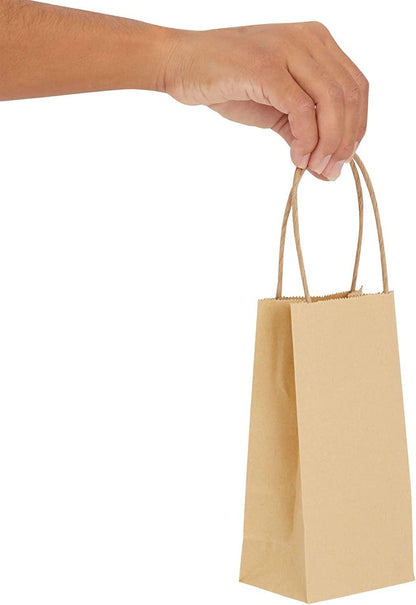 50 Pack Small Brown Kraft Paper Gift Bags with Handles (6.25x3.5x2.4) - Lasercutwraps Shop