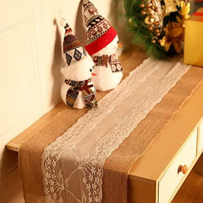 2pcs Burlap Table Runner Burlap Lace Table Runner for Weddings 12X108 Hessian Rustic Jute Country Thanksgiving Christmas Baby Party Decoration Table Decor - Lasercutwraps Shop