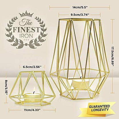 Set of 2 Gold Geometric Terrarium Tealight Candle Holders for Wedding Table Decorations and Wedding Centerpieces - Lasercutwraps Shop