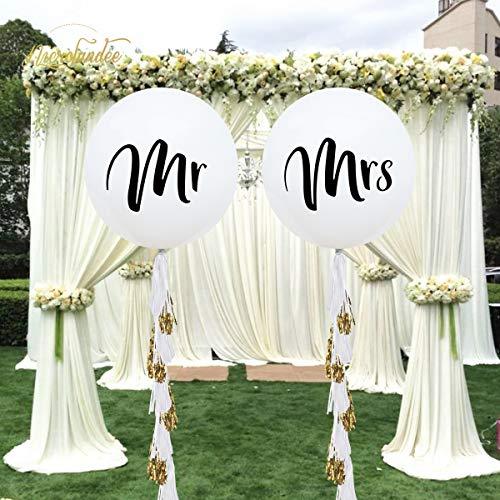 36 Inch Giant Wedding Balloons Mr. & Mrs. White balloons with Two Paper Tassel Garlands for Engagement Party Decorations Bachelorette Party Decorations - Lasercutwraps Shop