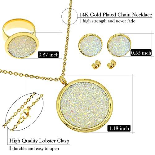 Gold Jewelry For Women Rings Earrings Chain Link Pendants Necklaces Sets Round Irregular Crystal Wedding Jewelry For Bride - Lasercutwraps Shop