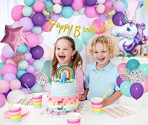 108Pcs Unicorn Balloons Arch Garland Kit, Big Foil Unicorn Purple Pink Confetti Latex Balloons with Happy Birthday Banner for Unicorn Birthday Party Decorations - Lasercutwraps Shop