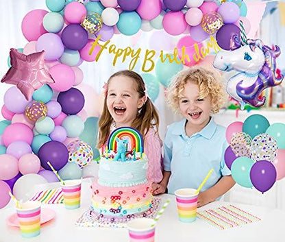 108Pcs Unicorn Balloons Arch Garland Kit, Big Foil Unicorn Purple Pink Confetti Latex Balloons with Happy Birthday Banner for Unicorn Birthday Party Decorations - Lasercutwraps Shop