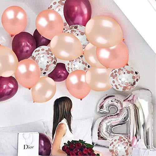 62 Pieces Rose Gold Burgundy Confetti Balloons Kit, 12 Inch Rose Gold Confetti Burgundy Rose Gold Latex Balloons with Balloon Ribbon for Wedding Birthday Girl Party - Lasercutwraps Shop