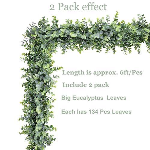 Faux Eucalyptus Garland Plant, 2 Pack Artificial Vines Hanging Eucalyptus Leaves Greenery Garland for Wedding Backdrop Arch Wall Decor, 6 Feet/pcs UV Protected Indoor Outdoor - Lasercutwraps Shop