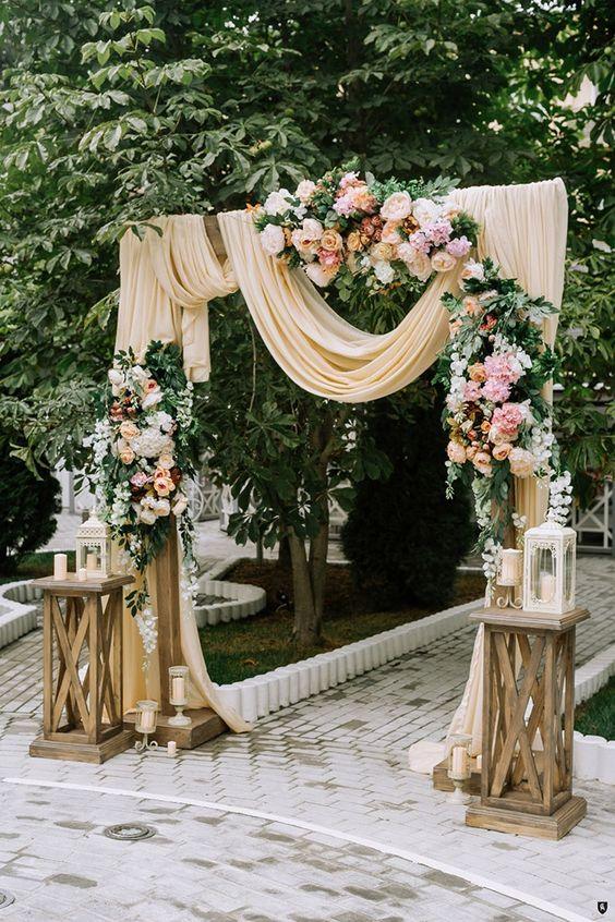 Wedding Arch Decorations 2 Panels 6 Yards White and Light Peach Chiffon Arch Drapes for Wedding Ceremony - Lasercutwraps Shop