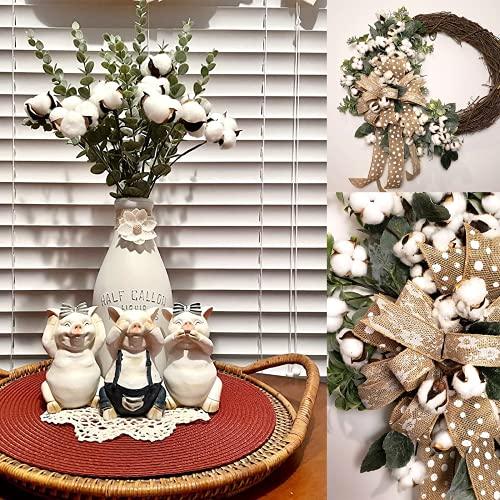 20pcs Cotton Stems, Fake Cotton Flowers Dried Cotton Picks Stalks Plants, Artificial Cotton Floral Stems Faux Farmhouse Decorations for Vase Home Decor - Lasercutwraps Shop