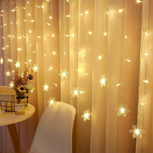 Snowflakes LED Curtain String Lights Christmas Window Curtain Light Plug in String Light for Christmas, Wedding, Birthday Party, Indoor and Outdoor - Lasercutwraps Shop