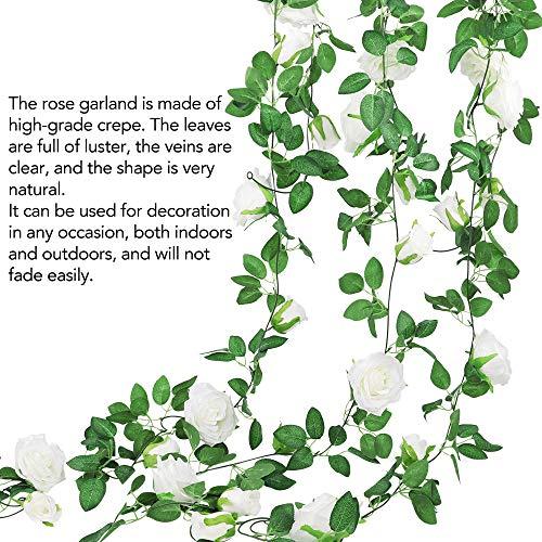 3pcs 19.5ft Fake Rose Garland, Artificial Silk White Flower Vines, Hanging Floral Garland, Wedding Flowers String Party Arch Garden Decor - Lasercutwraps Shop