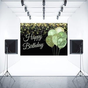 Green Happy Birthday Backdrop Glitter Balloons Gold Sparkle Sequins Dots Sweet 16th Girls Women Photography Background - Lasercutwraps Shop