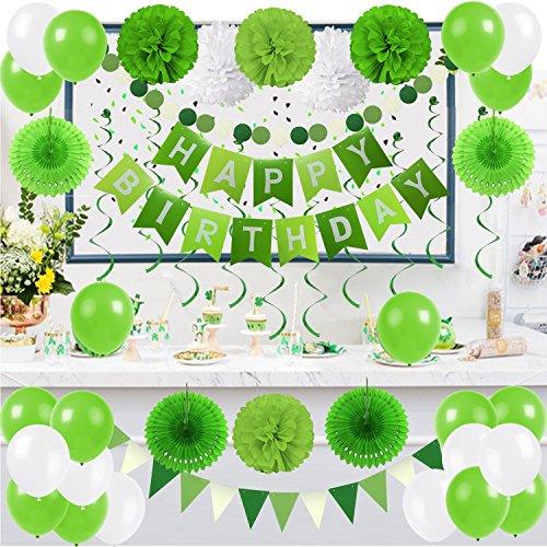 Happy Birthday Banner Bunting with 4 Paper Fans Tissue 6 Paper Pom Poms Flowers - Lasercutwraps Shop