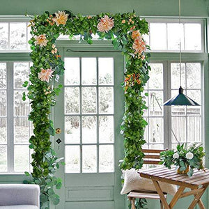 12 Strands Artificial Ivy Leaf Plants Vine Hanging Garland Fake Foliage Flowers Home Kitchen Garden Office Wedding Wall Decor, 84 Feet, Green - Lasercutwraps Shop