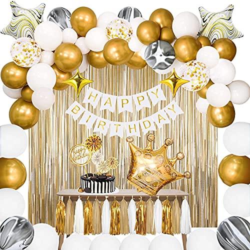 Gold Birthday Balloon Decorations with Birthday Banner and Tassel Garland - Lasercutwraps Shop