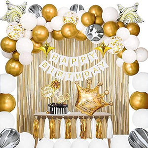 Gold Birthday Balloon Decorations with Birthday Banner and Tassel Garland - Lasercutwraps Shop
