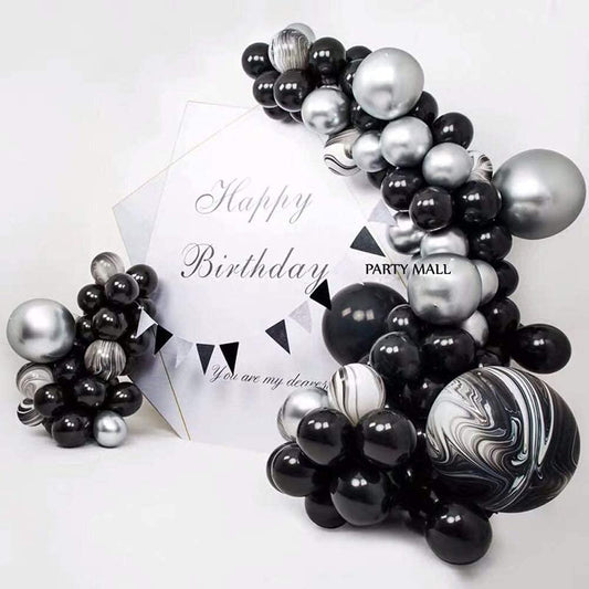 Black And Silver Balloons Garland Arch Kit Black Agate Marble Balloons Decorations For Parties Birthday - Lasercutwraps Shop