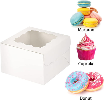 50pcs 4x4x2.5 Inches White Bakery Boxes with Window, Cookie Boxes, Mini Cake Boxes, Dessert - Lasercutwraps Shop