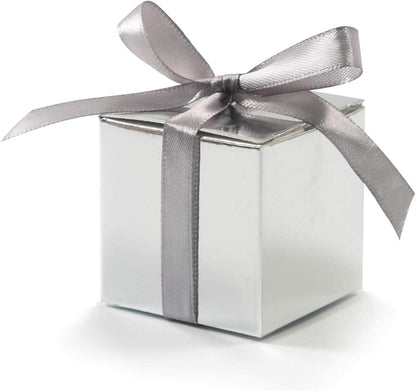 100 Pack Favor Boxes 2x2x2 inch Candy Boxes Silver Gift Boxes with Ribbons for Wedding Baby Shower - Lasercutwraps Shop