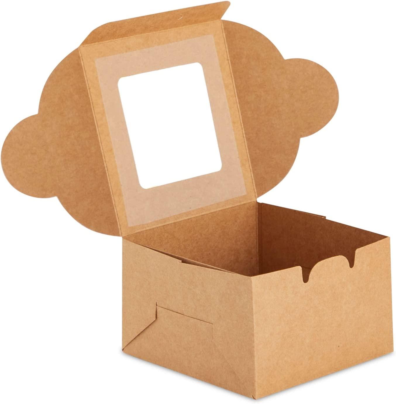50 Pack Individual Pastry Boxes with Window for Bakery Supplies, 4x4x2 Kraft Dessert Containers for Muffins, Treats, Cookies, Mini Pies - Lasercutwraps Shop