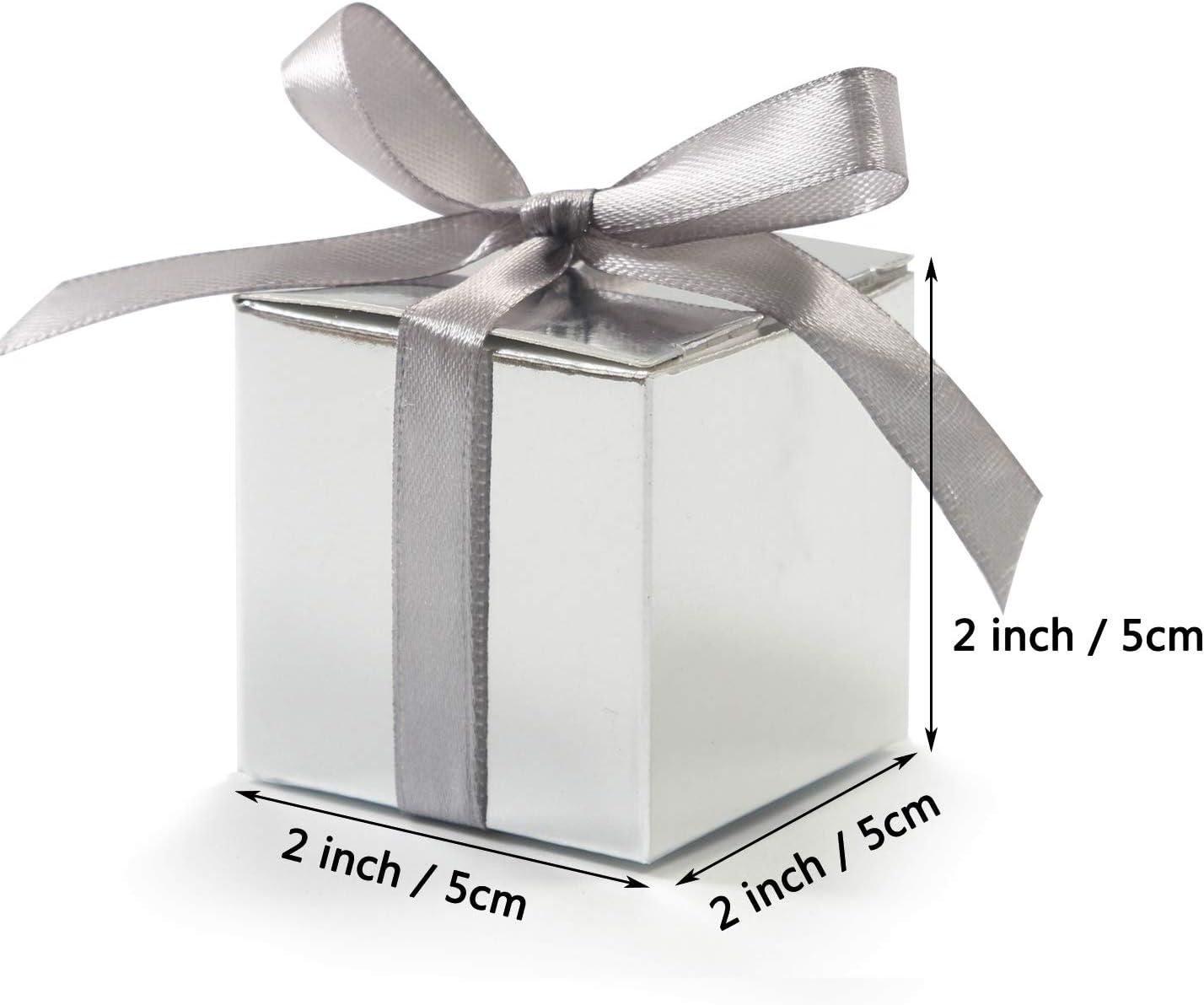 100 Pack Favor Boxes 2x2x2 inch Candy Boxes Silver Gift Boxes with Ribbons for Wedding Baby Shower - Lasercutwraps Shop