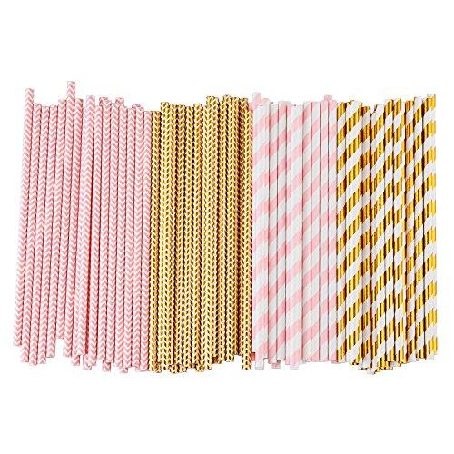 100 Pink Biodegradable Paper Straws for Birthday Wedding Party Supplies - Lasercutwraps Shop