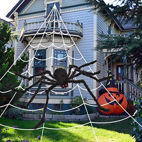 200" Halloween Spider Web + 20" Giant Spider Decorations Fake Spider with Triangular Huge Spider Web - Lasercutwraps Shop