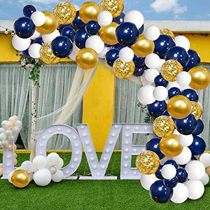 120 pcs Navy and Gold Confetti White Balloons Arch with 16ft Tape Strip & Dot Glue for Party Wedding Birthday DIY Decoration - Lasercutwraps Shop