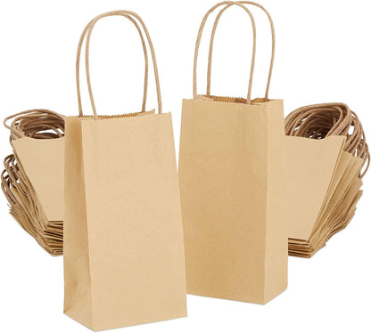 50 Pack Small Brown Kraft Paper Gift Bags with Handles (6.25x3.5x2.4) - Lasercutwraps Shop