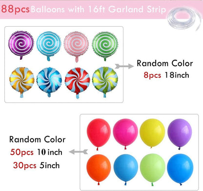 Sweet Candy Balloon Garland Arch Kit, 90pcs 18inch Round Lollipop Mylar Foil Balloons - Lasercutwraps Shop