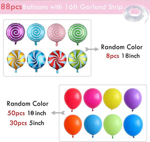 Sweet Candy Balloon Garland Arch Kit, 90pcs 18inch Round Lollipop Mylar Foil Balloons - Lasercutwraps Shop