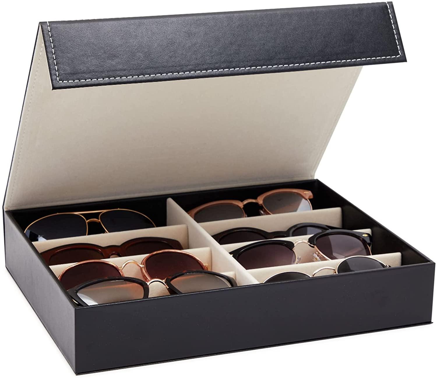 8 Slot Glasses Box Organizer, Sunglasses Display Storage Case for Multiple Eyeglasses, Retail Counter (Black, 12.6 x 9.8 x 2.5 in) - Lasercutwraps Shop