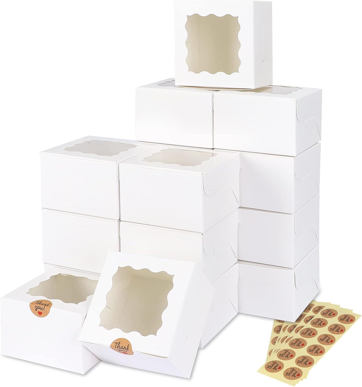 50pcs 4x4x2.5 Inches White Bakery Boxes with Window, Cookie Boxes, Mini Cake Boxes, Dessert - Lasercutwraps Shop