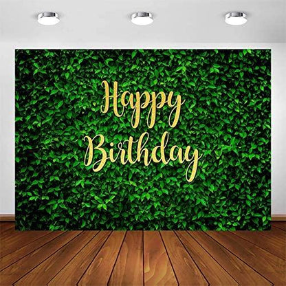 Green Leaves Happy Birthday Backdrop for Jungle Safari Party Decorations Photography Background - Lasercutwraps Shop