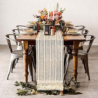 Macrame Table Runner Boho Woven Cotton Crochet Lace Farmhouse Moroccan Wedding Table Runner with Tassels for Bohemian, Dinner Rustic Table Top Bridal Shower, Wedding Table Decorations,108 Inches - Lasercutwraps Shop